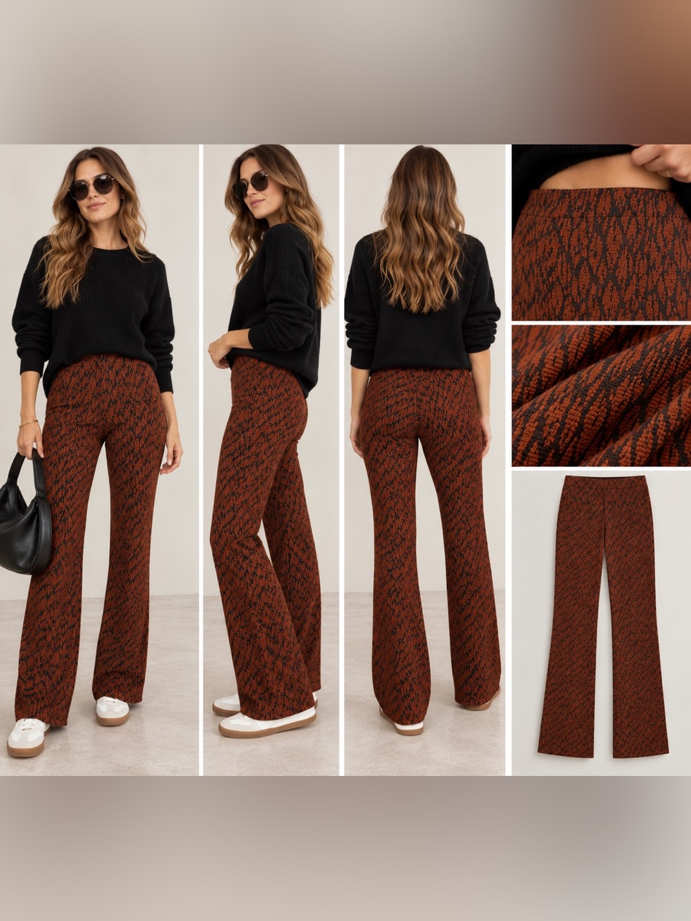 Anthropologie Animal Print Wide Leg Pants in Brown & Black Size Small